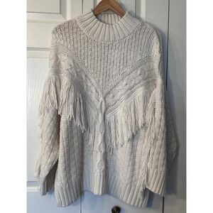 ASOS DESIGN Size 14 Cream Fringe Cable Knit Mock Neck Sweater Womens Size 14